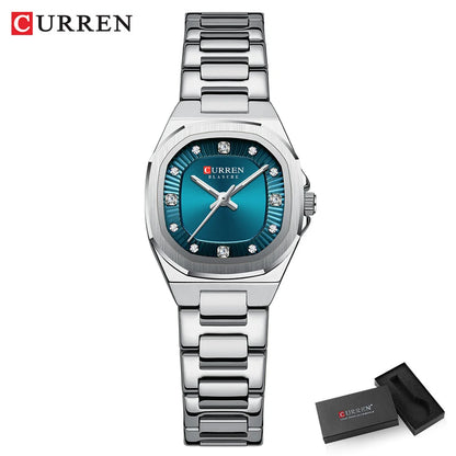 CURREN Women's Slim Quartz Watch Luxury Classic Round Dial with Rhinestone Elegant Stainless Steel Band for Ladies