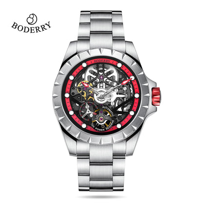 Boderry Windmill Men's Skeleton Stylish Watches Automatic Mechanical Fashion Sports Watch for Men Waterproof Wristwatches