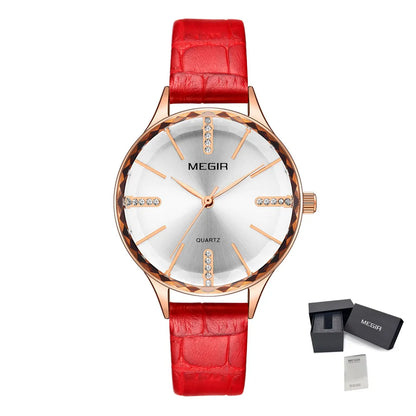 MEGIR Luxury Woman Wristwatch Elegant Waterproof Leather Strap Female Quartz Watches Diamond Dress Clock Gifts for Ladies 4213