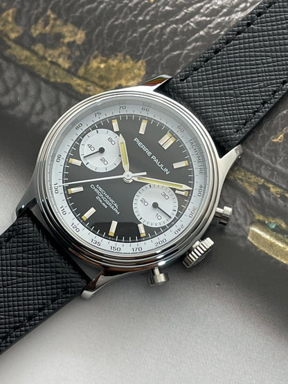 PIERRE PAULIN Retro 70‘s Vintage Panda Style Chronograph Mechanical Men's Complicated 38MM Small Luxury Classic Wrist Watch