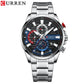 CURREN New Blue Multi Function Quartz Watches Sport Stainless Steel Band Wristwatches for Men with Luminous Hands
