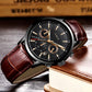 LIGE New Brown Leather Watch for Men Fashion Top Brand Luxury Men's Quartz Wristwatches Casual Waterproof Luminous Chronograph