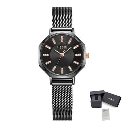 MEGIR Fashion Simple Style Women Watches Stainless Steel Strap Quartz Female Wristwatches Gift Waterproof Ladies Diamond Watch