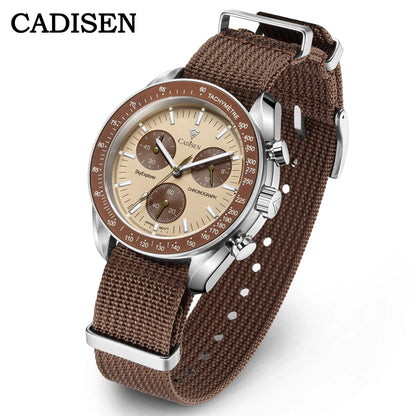 CADISEN 2026 New Men's Watches Luxury Quartz Wrist Watch For Men Canvas Japan VK68 Speed Chronograph Automatic Gift With Box