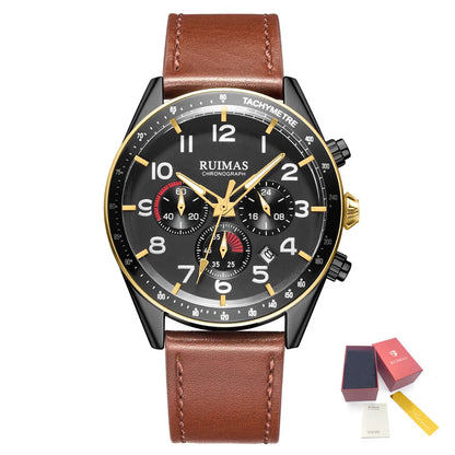 RUIMAS Luxury Brand Chronograph Watches for Men Fashion Leather Sports Military Wristwatch Luminous Clock Auto Date Reloj Hombre