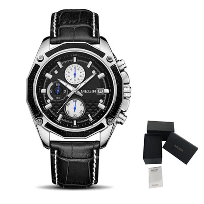 MEGIR Men's Watch Brand Luxury Casual Watch Quartz Chronograph Leather Strap Waterproof Wristwatch Calendar Male Clock 2015