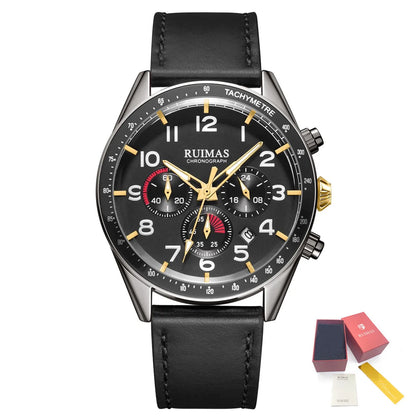 RUIMAS Luxury Brand Chronograph Watches for Men Fashion Leather Sports Military Wristwatch Luminous Clock Auto Date Reloj Hombre