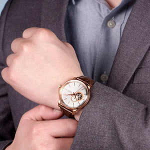 MEGIR Automatic Men's Watch Mechanical Movement Leather Strap Luxury Business Watches 5ATM Waterproof Big Dial Wristwatch 62057