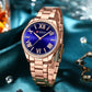 CURREN NEW Luxury Stainless Steel Wristwatches for Ladies Romantic Rose Pink with Rhinestones Roman Numeral Dial