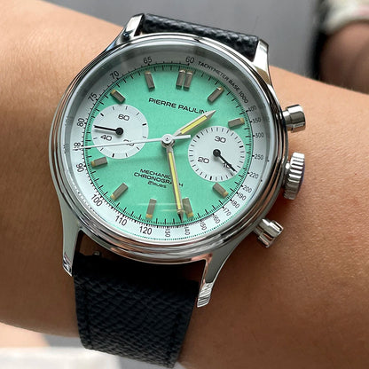 PIERRE PAULIN Retro 70‘s Vintage Panda Style Chronograph Mechanical Men's Complicated 38MM Small Luxury Classic Wrist Watch