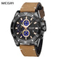MEGIR Fashion Watches for Men Leather Strap Sport Military Wristwatch Man Quartz Watch Waterproof Chronograph with Calendar 2132