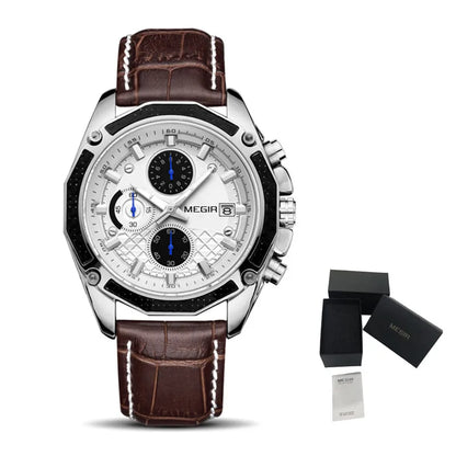MEGIR Men's Watch Brand Luxury Casual Watch Quartz Chronograph Leather Strap Waterproof Wristwatch Calendar Male Clock 2015