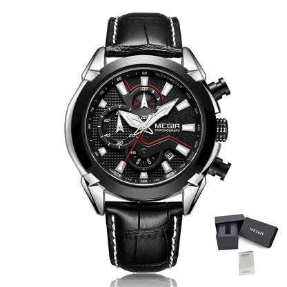 MEGIR Luxury Brand Military Sport Watches for Men Leather Strap Quartz Wristwatch Male Clock Chronograph Reloj Hombre 2065