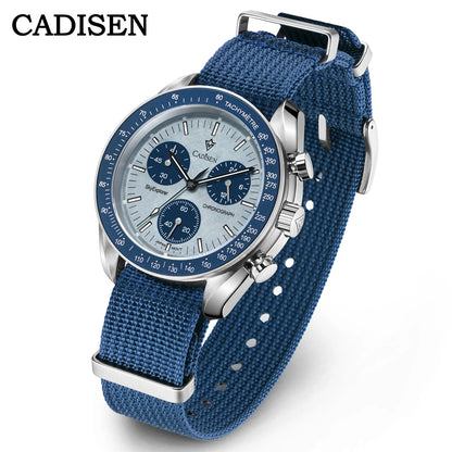 CADISEN 2026 New Men's Watches Luxury Quartz Wrist Watch For Men Canvas Japan VK68 Speed Chronograph Automatic Gift With Box