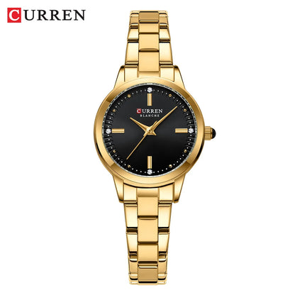 CURREN Simple Round Dial Fashion Dress Quartz Watches for Ladies with Stainless Steel Bracelet Luxury Wristwatches