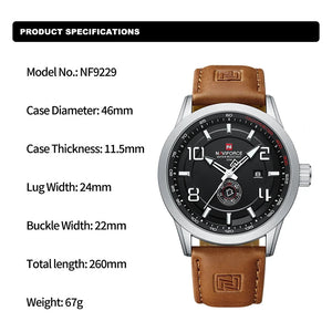 NAVIFORCE Trend Casual Wristwatch for Man Military Sports Water Resistant Leather Strap Men's Clock Quartz Calendar Male Watches