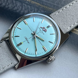 Merkur Watch Baby Blue Dial Watch Vintage Casual Dress Watches Handwind Mechanical Watch for Men Relogio Masculino Metal Band
