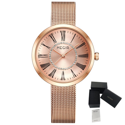MEGIR Luxury Women Watches Fashion Ladies Quartz Watch Clock Stainless Steel Waterproof Female Watch Relogio Feminino 7014