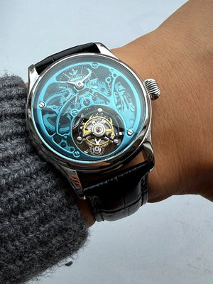 Merkur 100% Tourbillon Watch Transparency Skeleton Men's Sapphire Watch For Men Mechanical Wristwatches Relogio Masculino 42mm