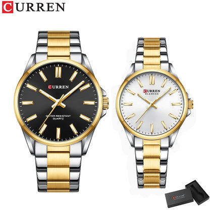 CURREN Fashion Brand Couple Watches for Lovers Simple Classic Quartz Stainless Steel Bracelet Wristwatches with Luminous Hands