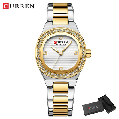 CURREN Fashion Casual Quartz Wristwatches for Women Simple Dress Watch Ladies Stainless Steel Bracelet with Luminous Hands